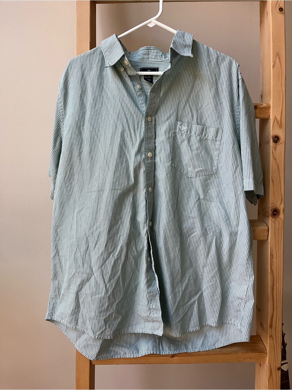 Dockers Light Green and White Striped Short Sleeve Button-Down Shirt